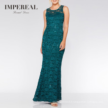 Bottle Green Sequin Fishtail Sleeveless Long Evening Elegant Party Lace Maxi Dress